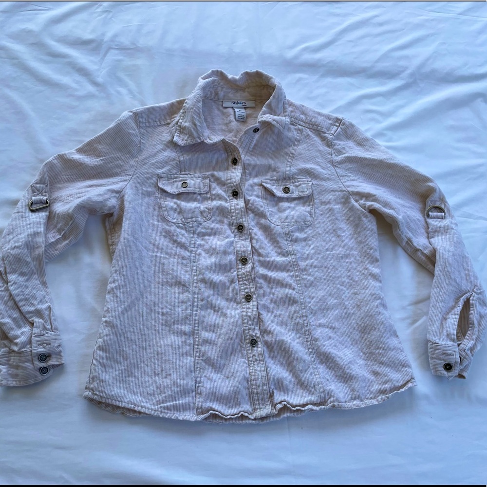 Style & Co. Striped 100% Linen Long Sleeve Button Up Blouse, 6P - Picture 1 of 4